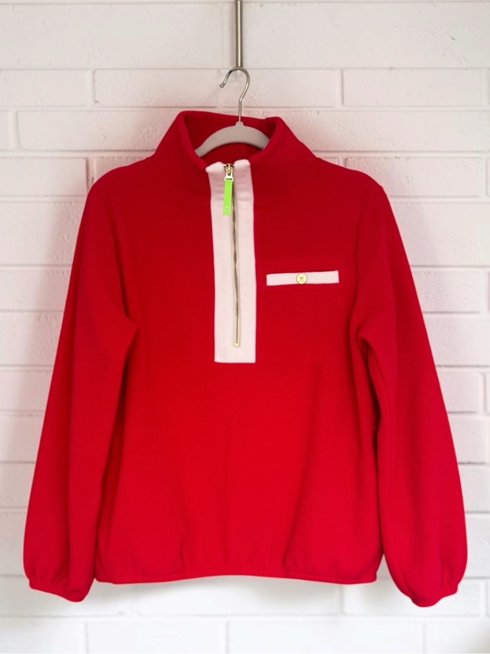 914 Dudley Stephens Braeburn Pullover Red Cream Vello Fleece XS